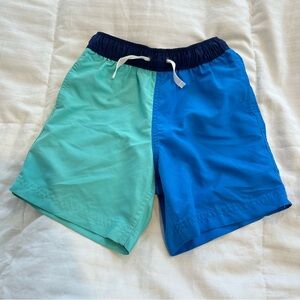 Hanna Andersson recycled colorblock aqua and Blue swim trunks boys size 5